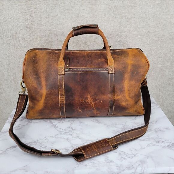 Rustic Town Brown Leather Duffel Bag - Picture 2 of 16